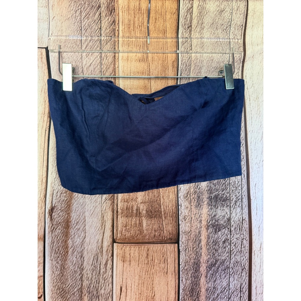 Reformation Orzo Strapless Linen Crop Top Navy Blue Minimalist Vacation Size 8